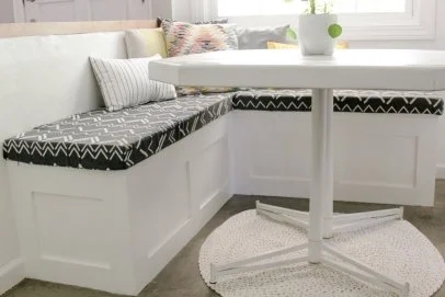 Banquette Seating: Chevron Seat Cushion White Kitchen Banquette