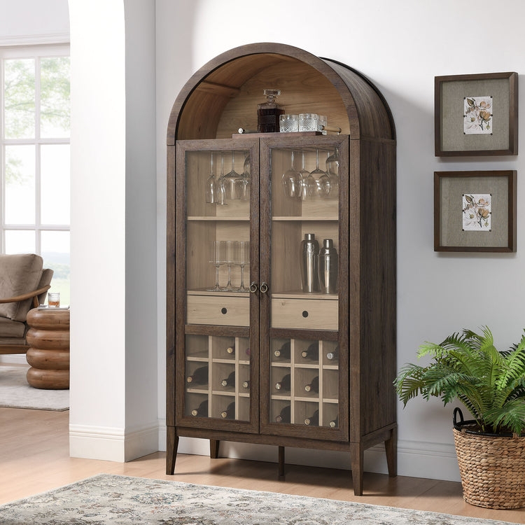 Bar Cabinet: Walnut Wine Storage Arched Top Two Tone