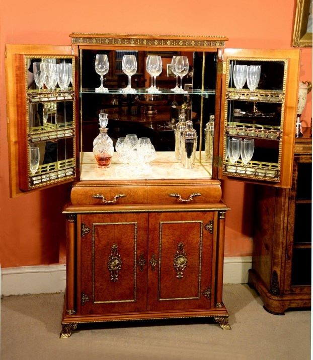 Bar Cabinet with Burr Walnut Grain and Lion Paw Feet