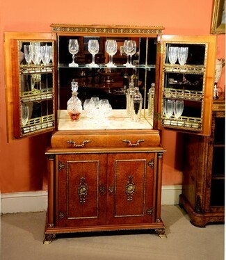 Bar Cabinet with Burr Walnut Grain and Lion Paw Feet