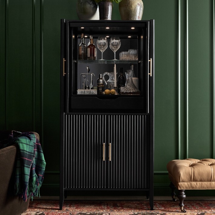 Bar Cabinet with Fluted Door Texture and Ebony Black