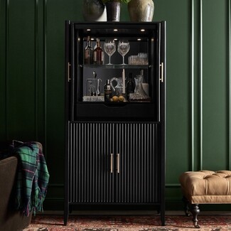 Bar Cabinet with Fluted Door Texture and Ebony Black