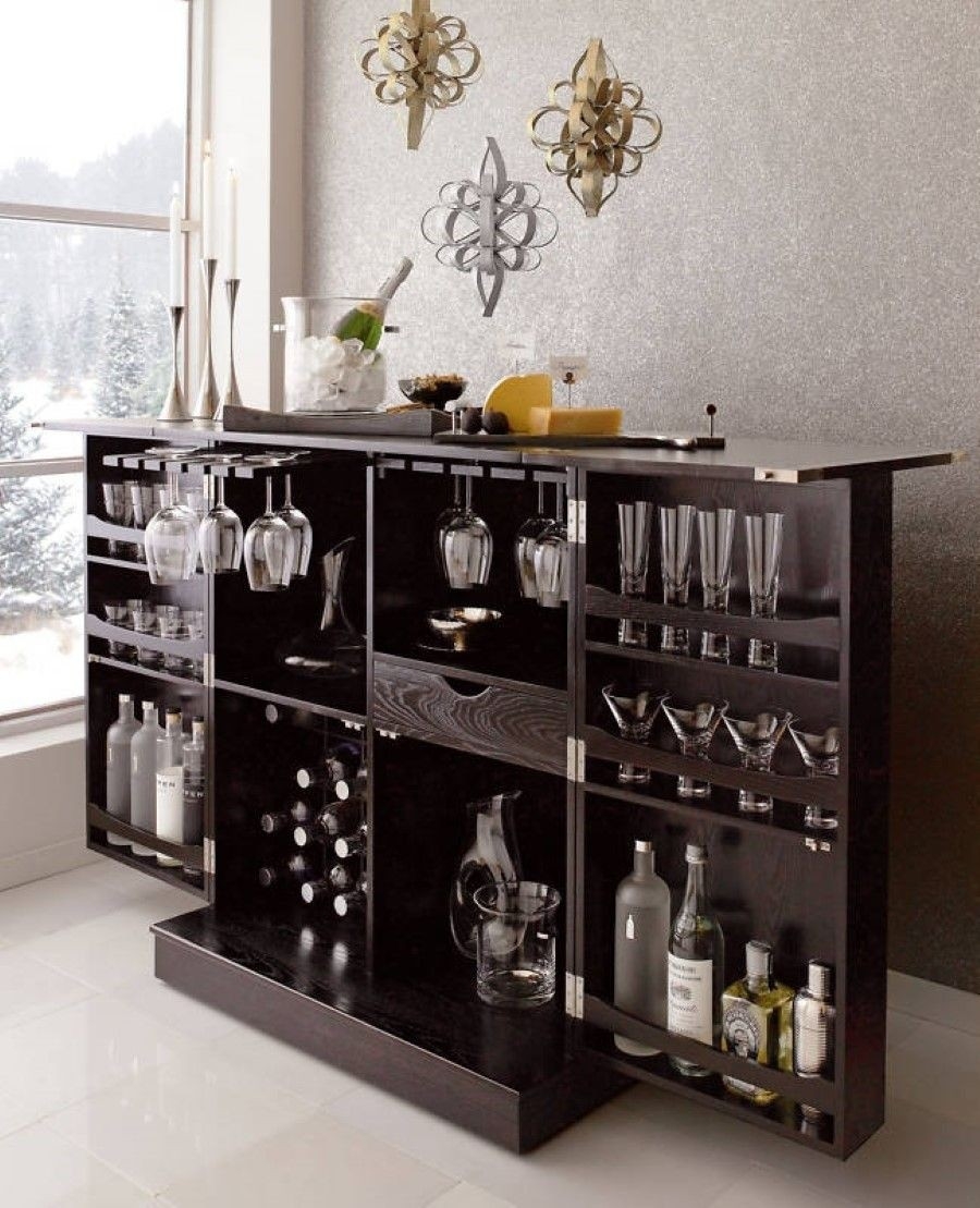 Bar Cabinet with Fold Out Wings and Espresso Wood