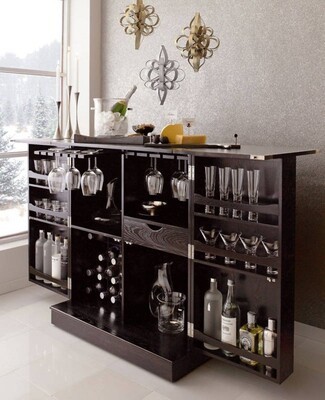 Bar Cabinet with Fold Out Wings and Espresso Wood