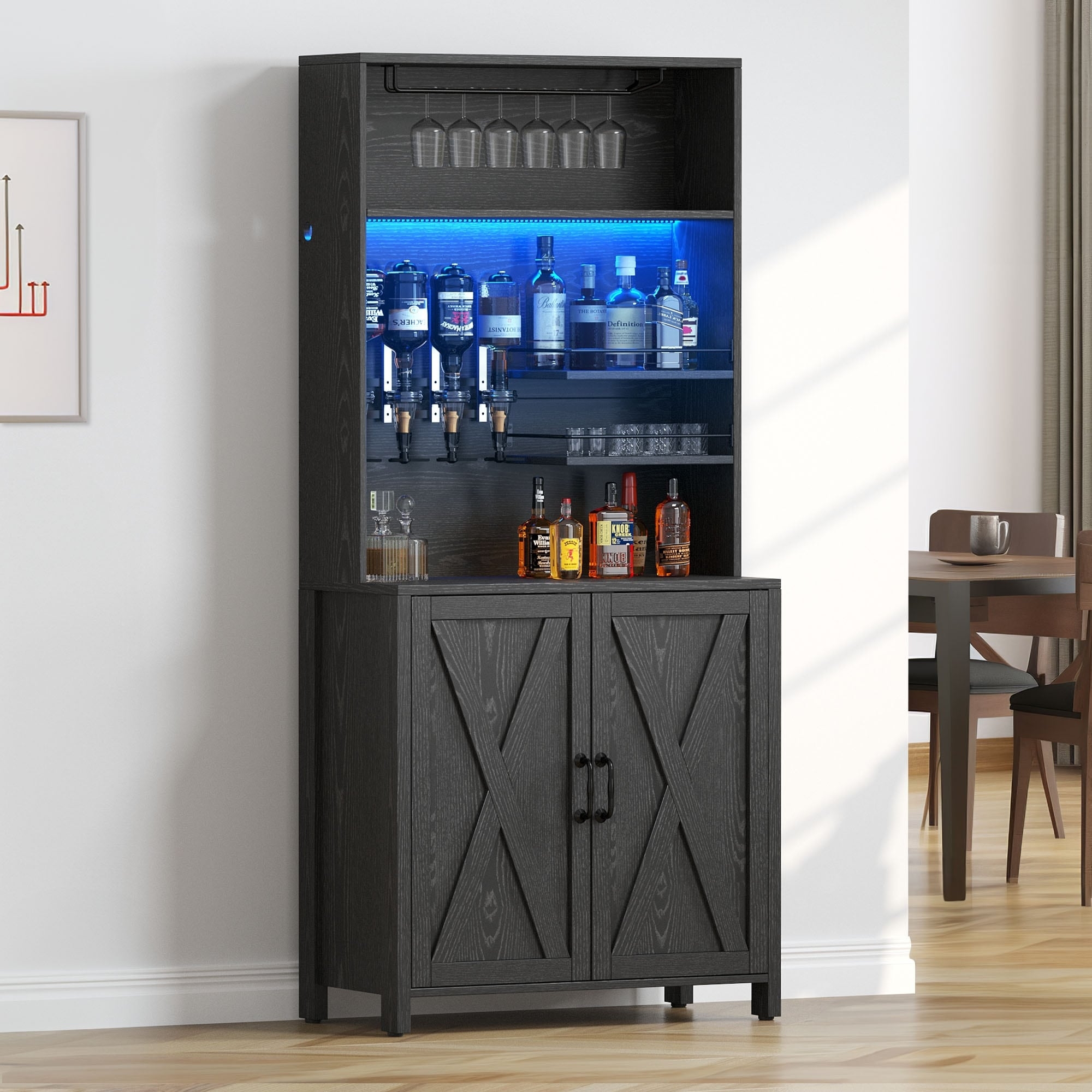 Bar Cabinet with Liquor Dispenser and Blue LED Light