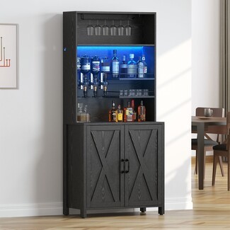 Bar Cabinet with Liquor Dispenser and Blue LED Light