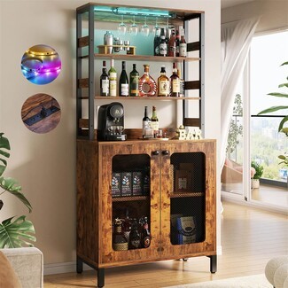 Bar Cabinet with Power Strip and Industrial Mesh Doors