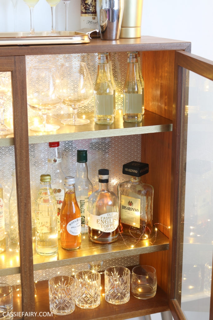 Bar Cabinet with Scallop Pattern Back and Fairy Lights