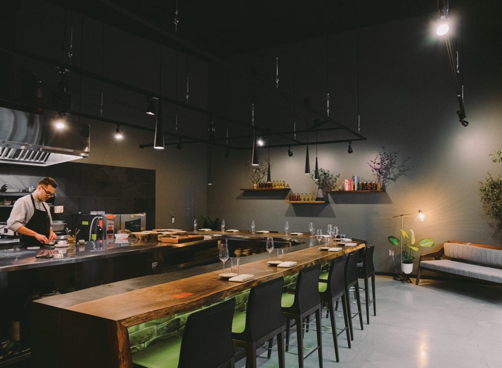 Bar Counter Live Edge Wood With Under Counter Lighting