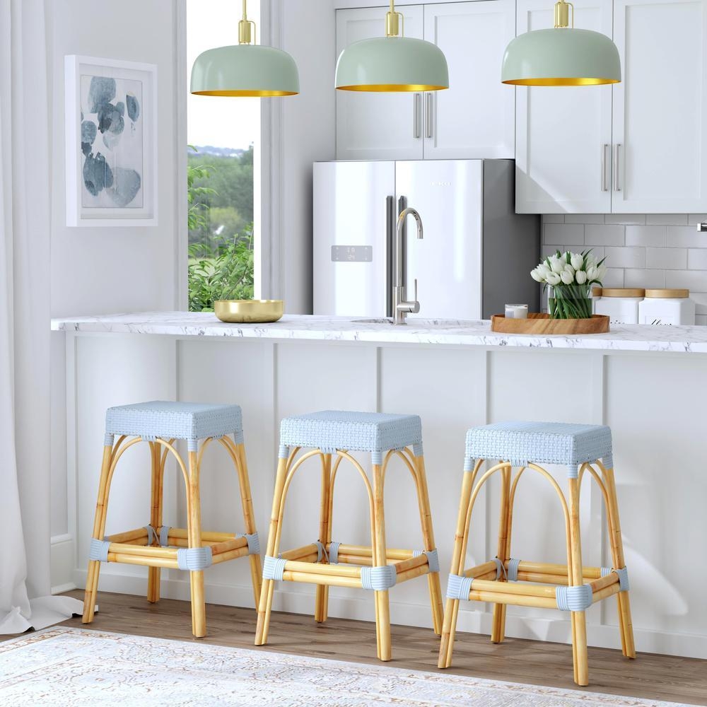 Bar Stool Backless Baby Blue Weaving Woven Bistro Bar Stools