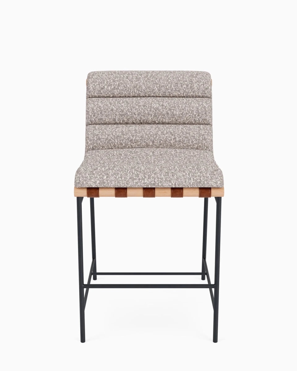 Bar Stool Channel Tufted Back and Wood Metal Mix