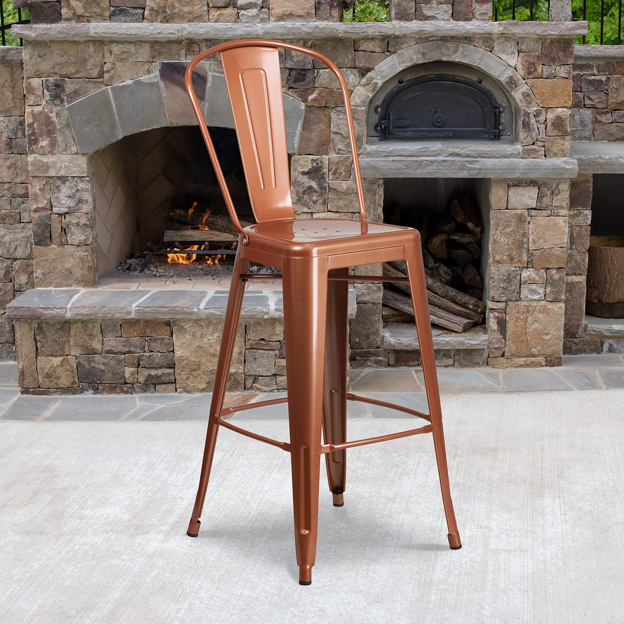 Bar Stool for Indoor Outdoor Use with Vertical Slat Back