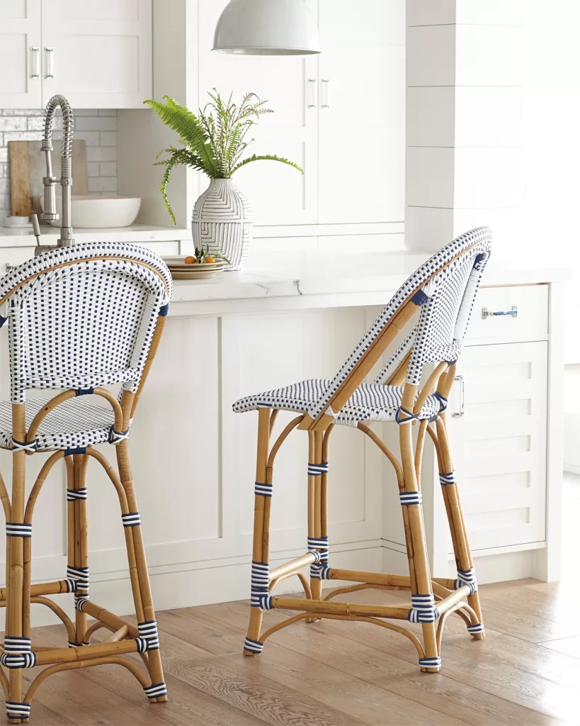 Bar Stool French Bistro Striped Binding Rattan Chairs
