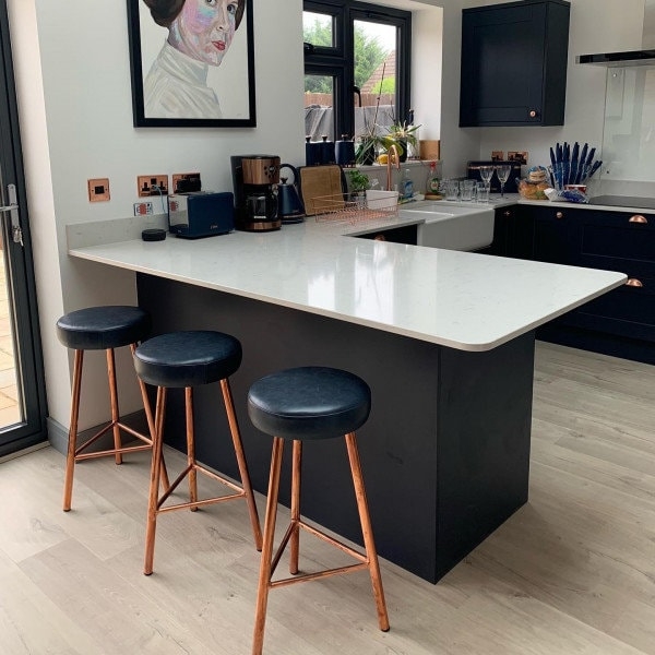 Bar Stool in Copper Tripod Design with Leather Seat