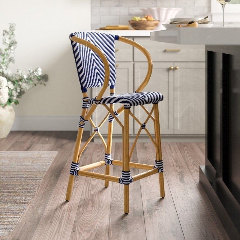 Bar Stool Navy Herringbone Weave Parisian Cafe Bar Stool