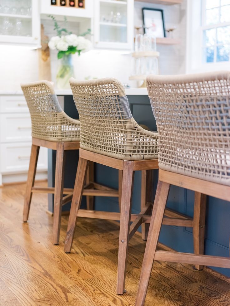 Bar Stool Two-Tone Rope Backrest Woven Rope Counter Stools