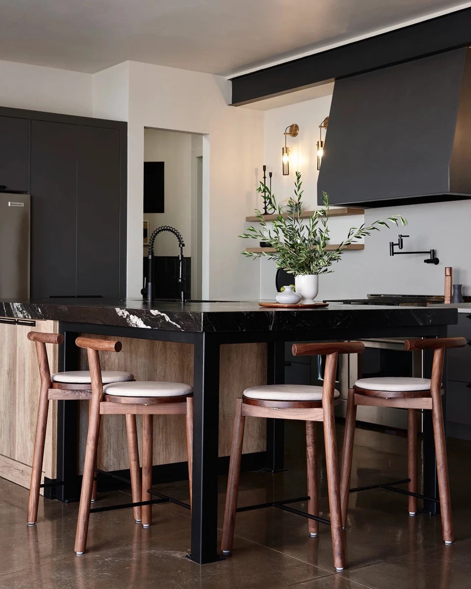 Bar Stool Walnut Wood Frame and T-Back Island Seating