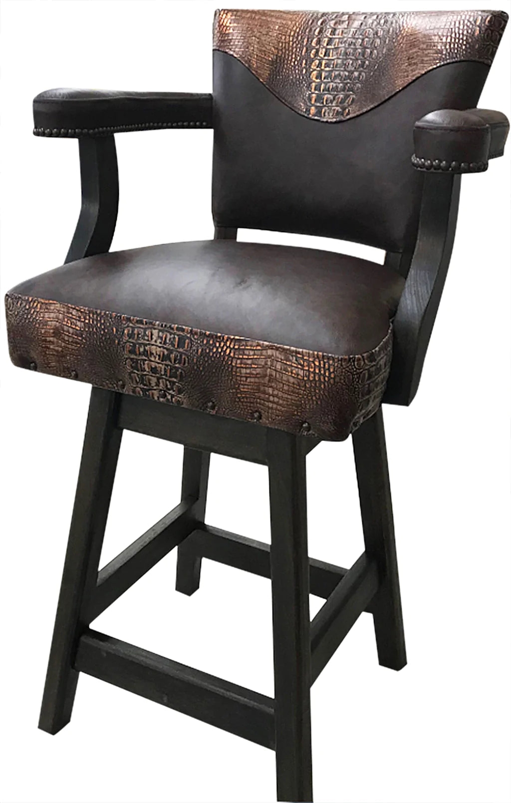 Bar Stool with Alligator Texture and Metallic Accents