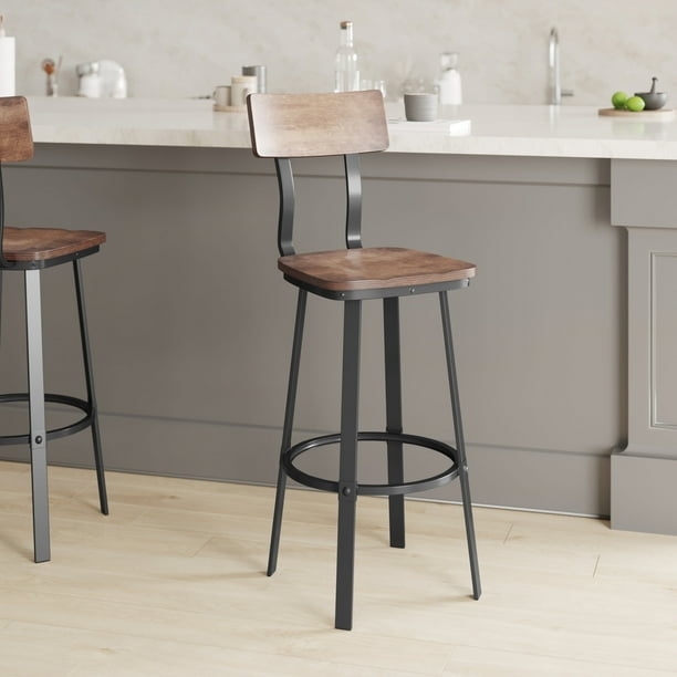 Bar Stool with Charcoal Gray Frame and Circular Footrest