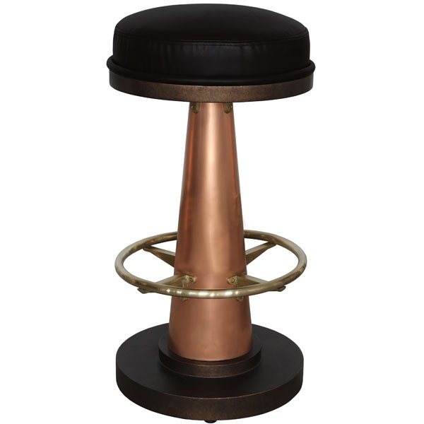 Bar Stool with Cone Pedestal and Mixed Metal Tones