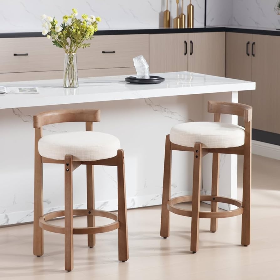 Bar Stool with Curved Wood Backrest and Round Seat Barstools