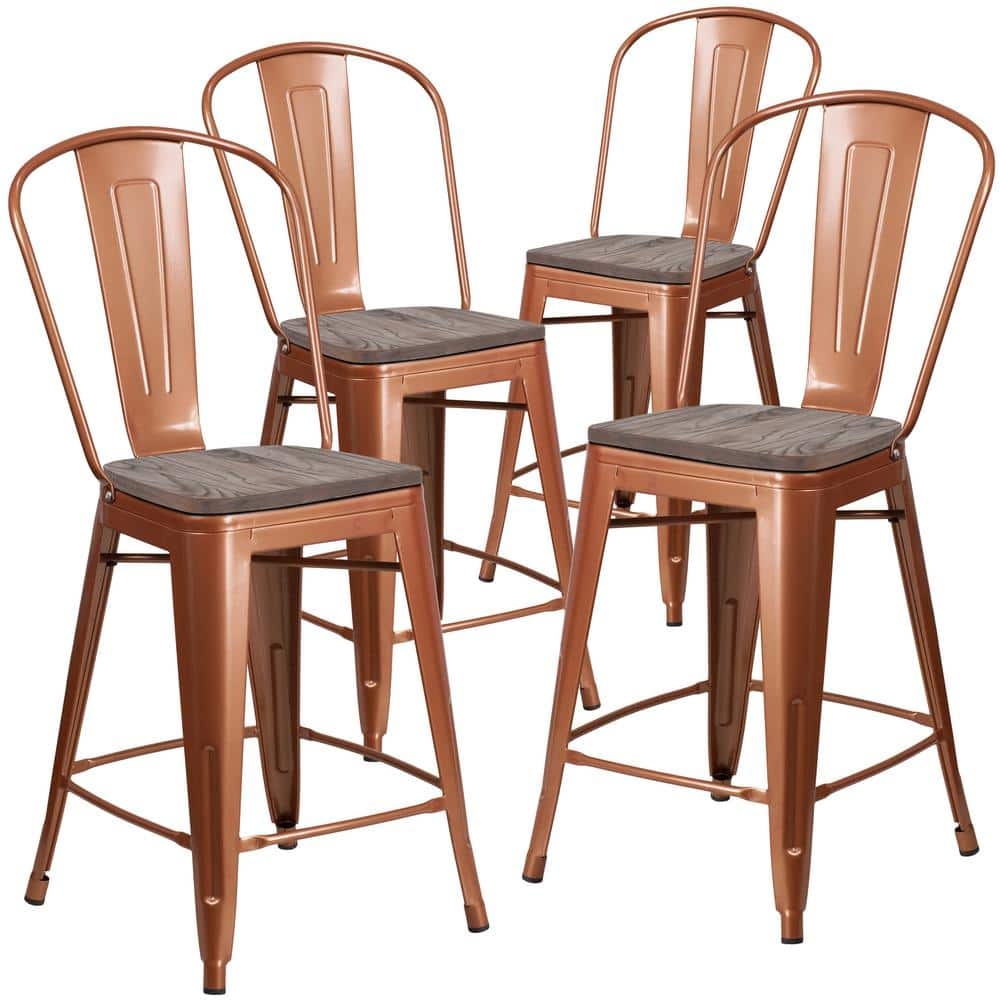 Bar Stool with Industrial Silhouette and Metallic Finish