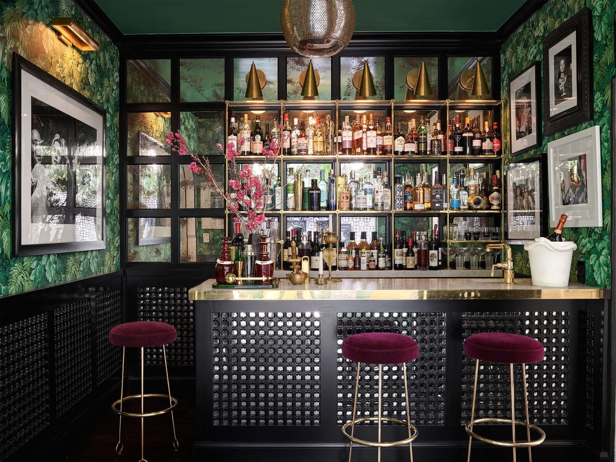 Bar Stool with Plum Velvet Seats and Moody Maximalist Design
