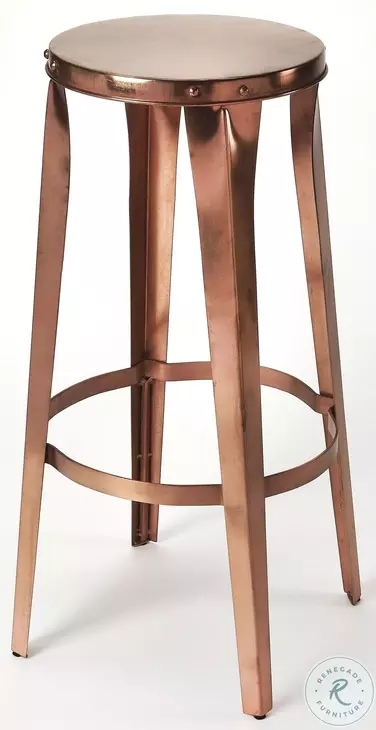 Bar Stool with Riveted Rim and Metal Footrest Ring