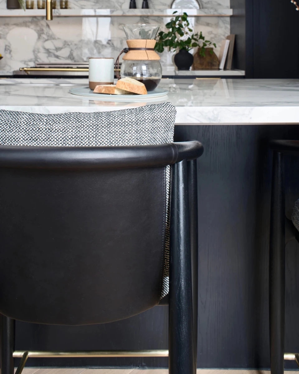 Bar Stool with Textured Upholstery and Curved Back