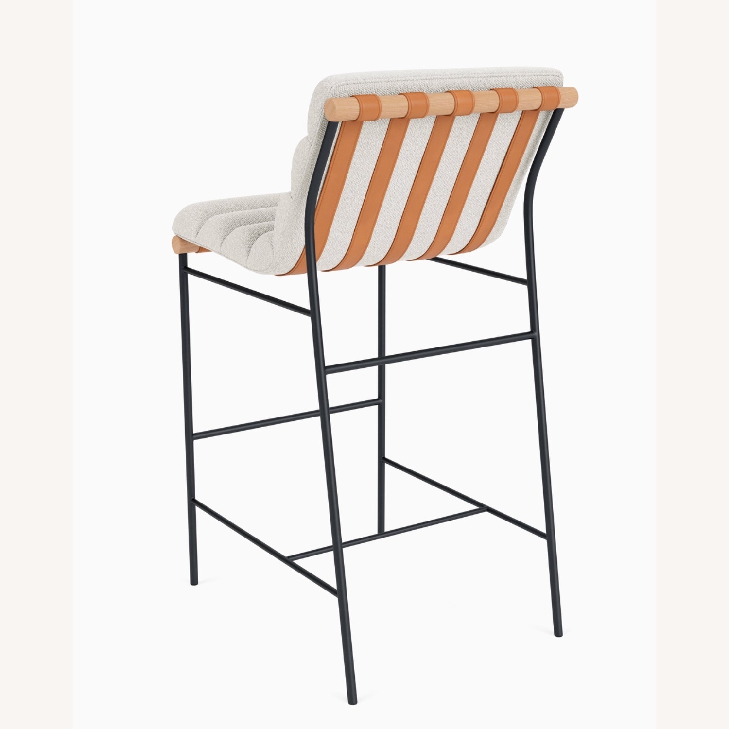 Bar Stool Wood Toned Rail with Tan Strap Back Detail
