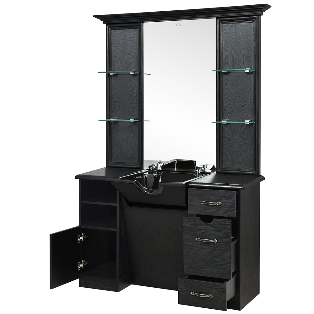 Barber Station featuring Ash Black Grain and Crown Molding