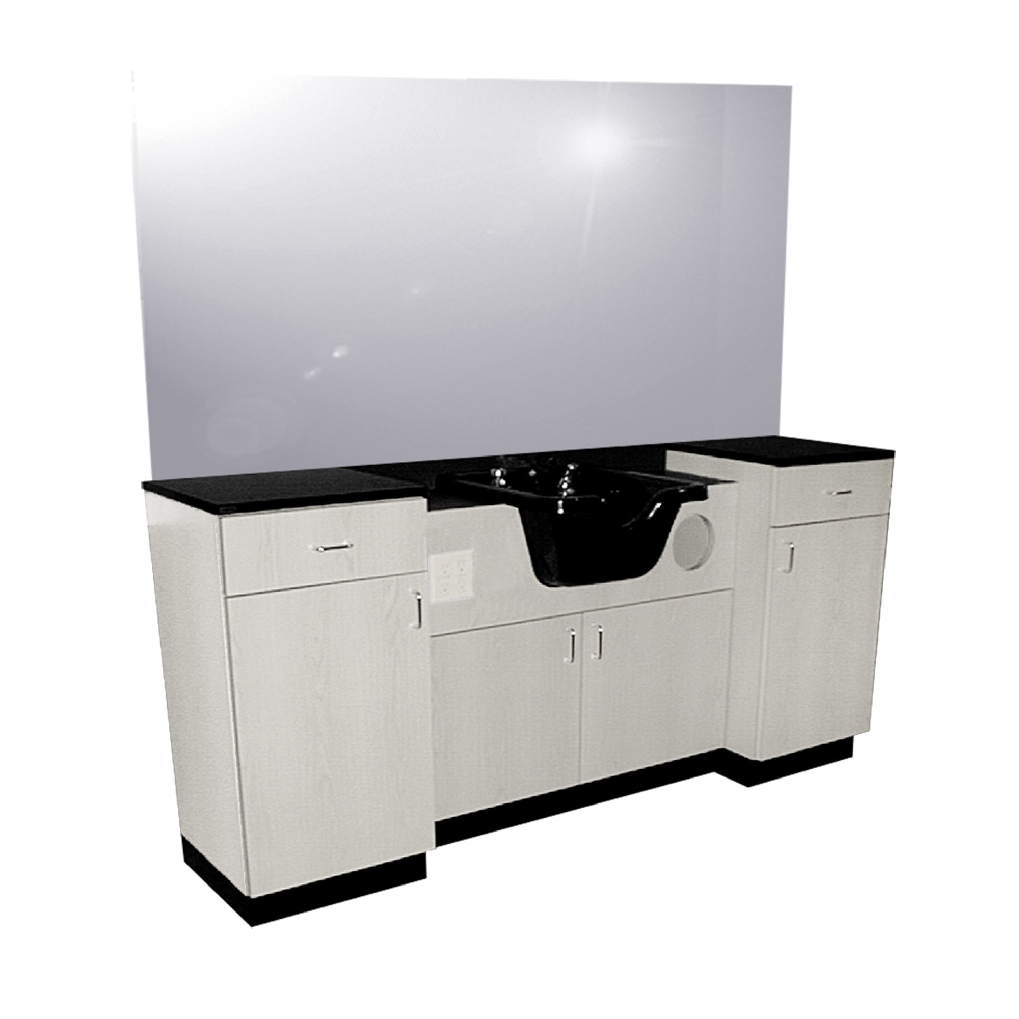 Barber Station with Integrated Shampoo Bowl and White Finish