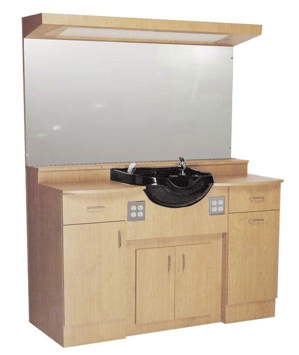 Barber Station with Overhead Light Soffit and Power Outlets