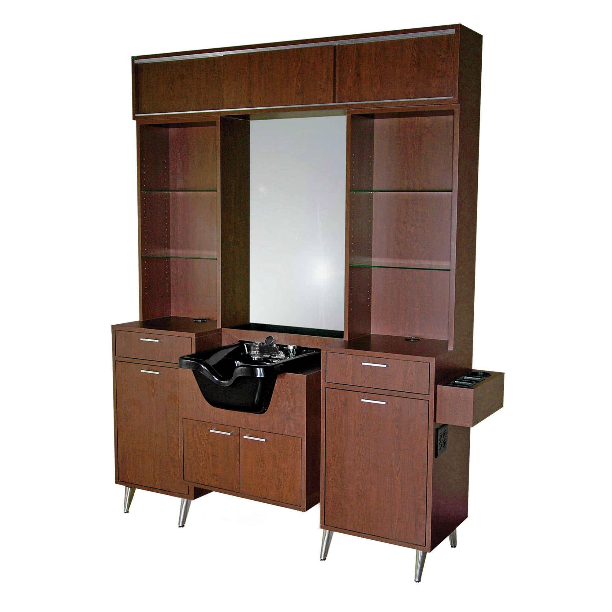 Barber Station with Tapered Metal Legs and Walnut Tones