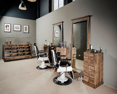 Barbershop Set featuring Multi-Drawer Vanity and Rustic Wood