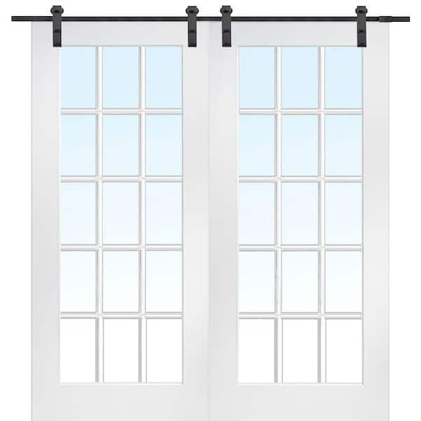 Barn Door: 15-Lite Clear White Glass Sliding Doors