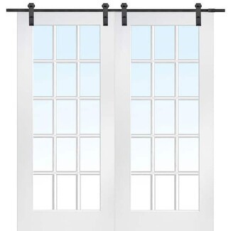 Barn Door: 15-Lite Clear White Glass Sliding Doors