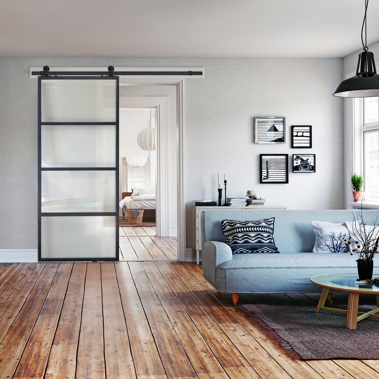 Barn Door: 4-Lite Design Industrial Glass Divider