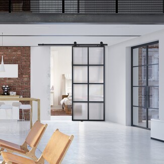 Barn Door: 8-Lite Grid Industrial Metal Grid Door