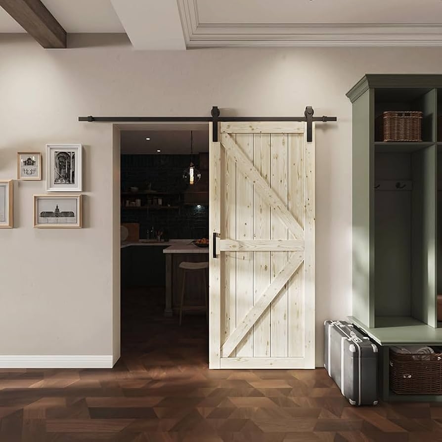 Barn Door: K-Brace Pattern Rustic Sliding Door Kit with Rollers