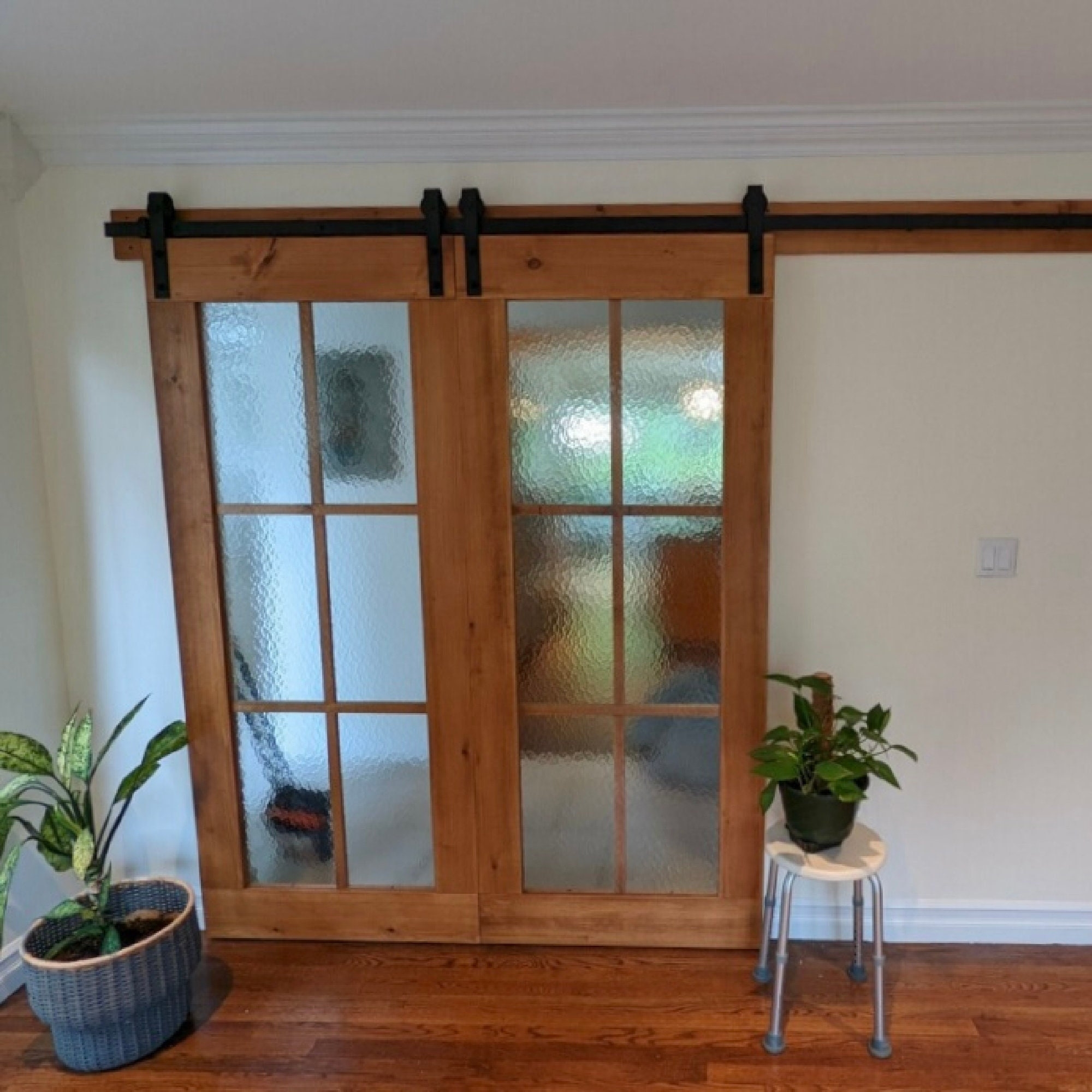 Barn Door: Textured Glass Modern Farmhouse Double Doors