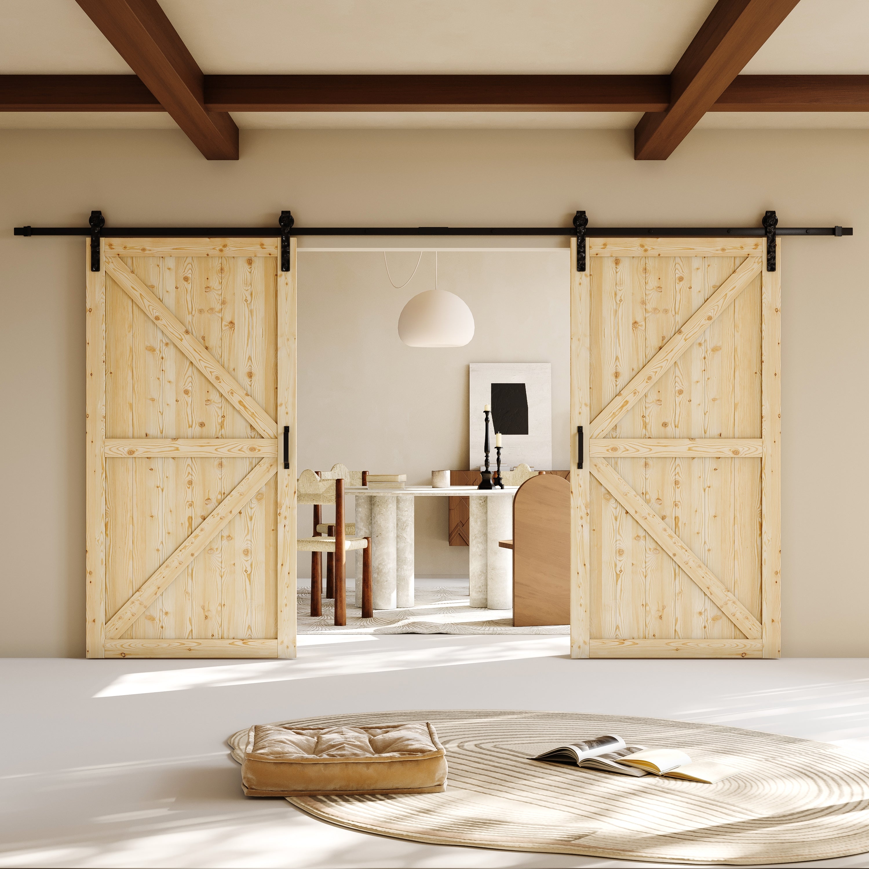 Barn Door: Unfinished Pine K-Brace Double Sliding Doors