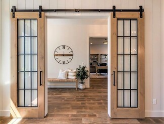 Barn Doors: Windowpane Grid Modern French Barn Doors