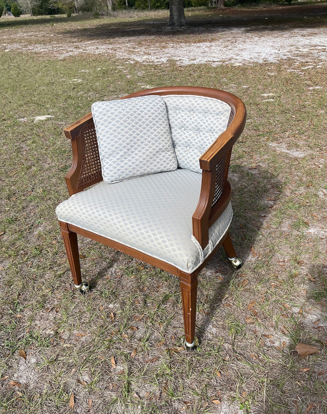 Barrel Chair Cane Side Panels Hollywood Regency Accent Chair