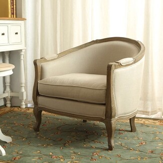 Barrel Chair: Curved Back Weathered Oak French Seating
