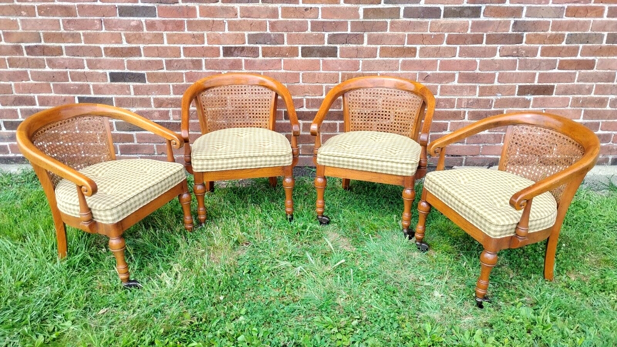 Barrel Chair Front Casters Checked Upholstery Barrel Chairs