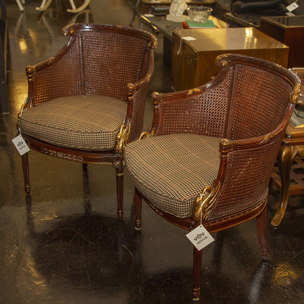 Barrel Chair Gilt Carvings Houndstooth Upholstery Accent Chair
