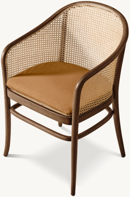 Barrel Dining Chair Bentwood Frame Walnut and Cane Armchair