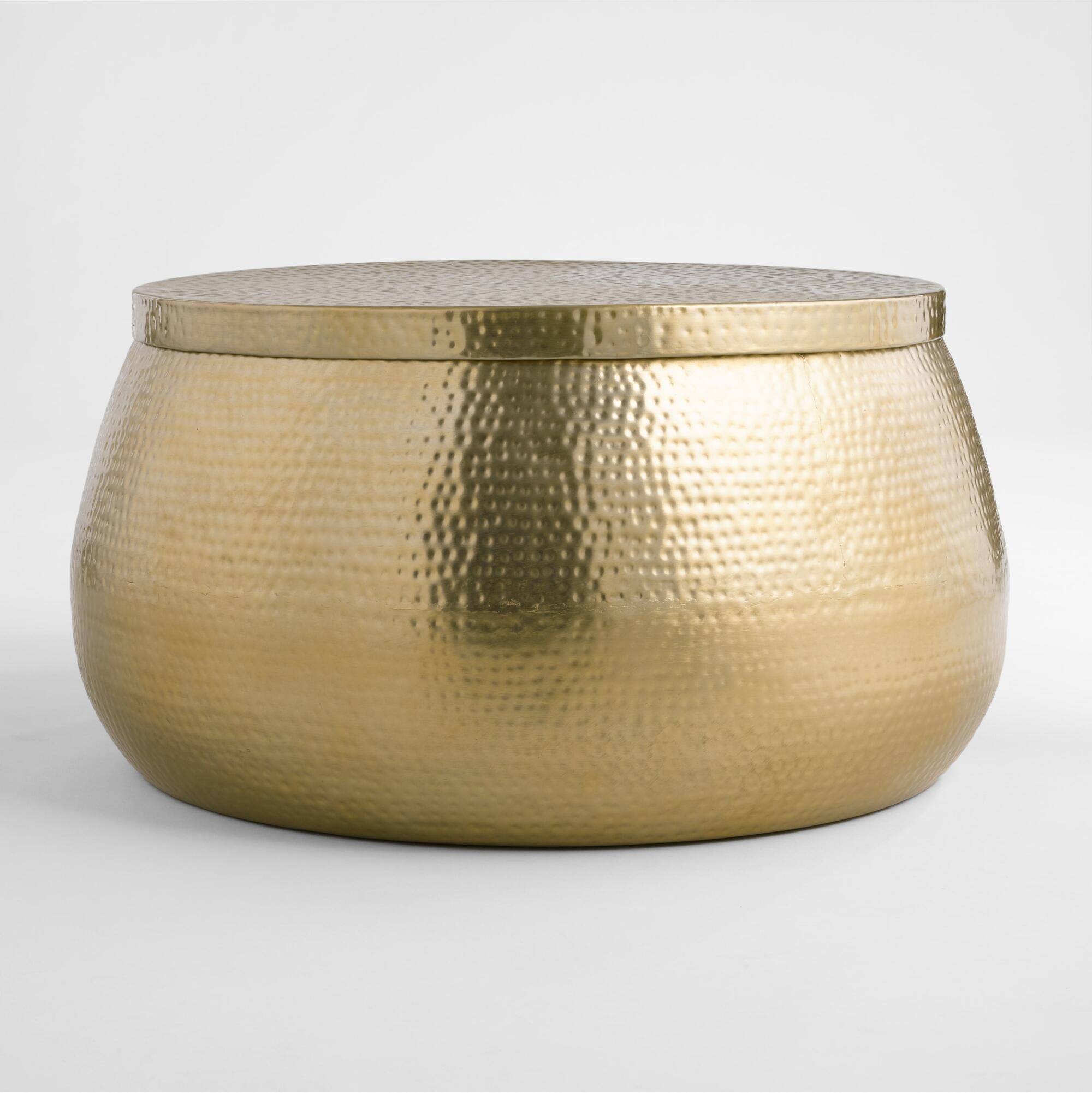Barrel Shape Coffee Table with Textured Metallic Drum