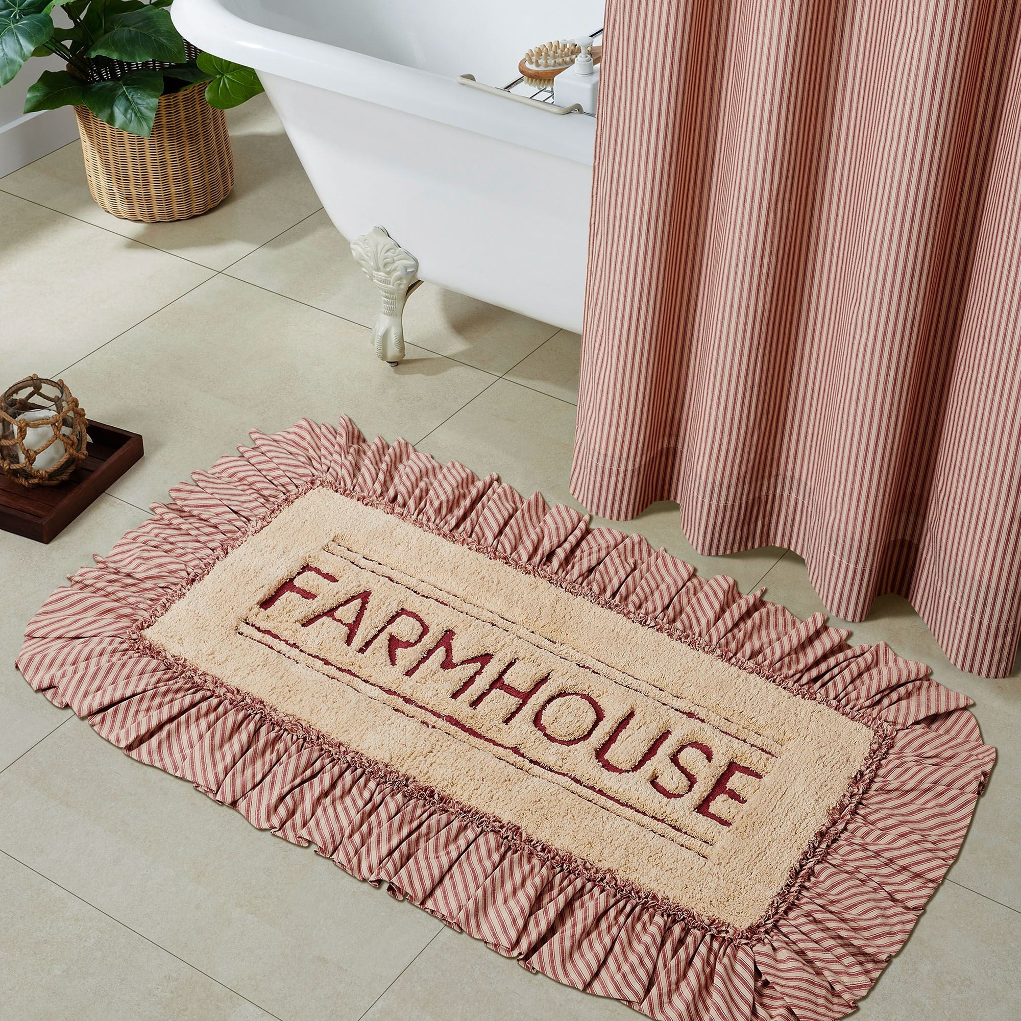 Bath Mat Matching Striped Textile Claret Ticking Rug